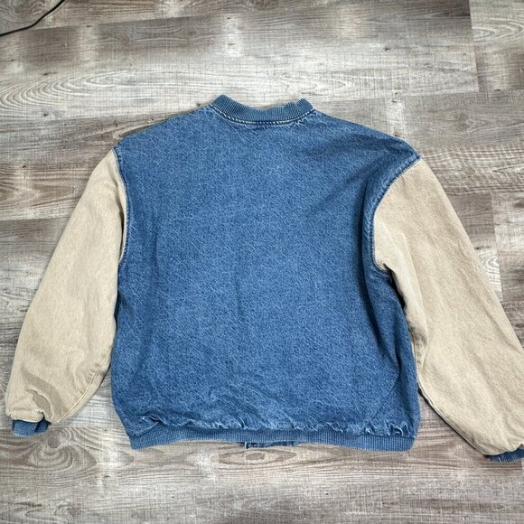 Men’s Campfyre Bomber Jacket Size XXL LA Loving Snap Up Denim Varsity Jacket - Picture 7 of 12